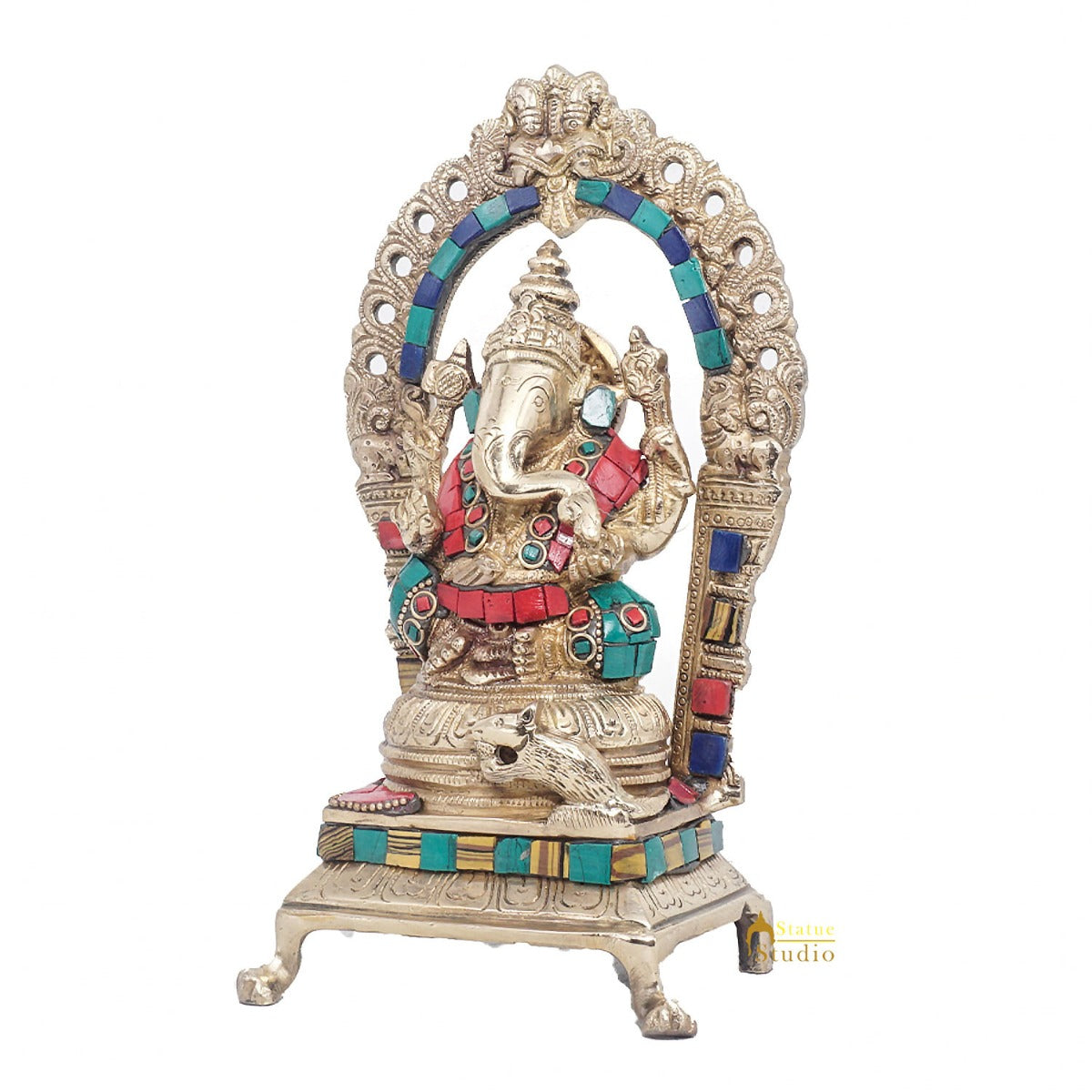 Brass Antique Ganesha Statue Ganpati Sitting Idol Home Pooja Room Décor Gift 8" - Image 5