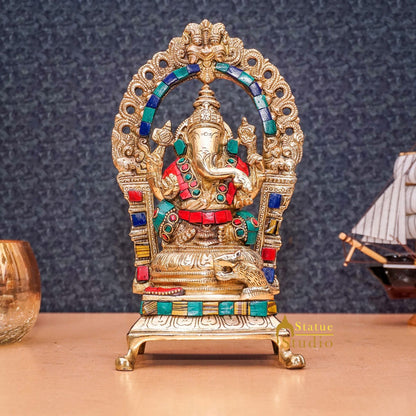 Brass Antique Ganesha Statue Ganpati Sitting Idol Home Pooja Room Décor Gift 8" by vendor-unknown - Products