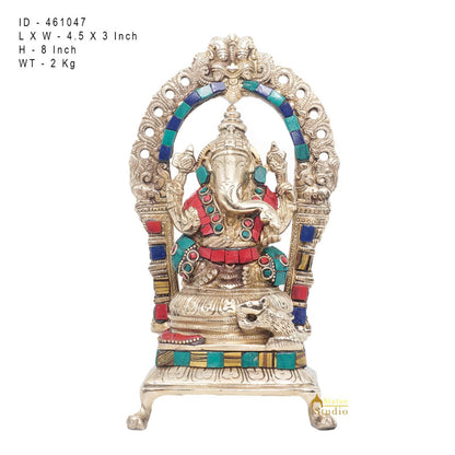 Brass Antique Ganesha Statue Ganpati Sitting Idol Home Pooja Room Décor Gift 8" by vendor-unknown - Products (View 7)