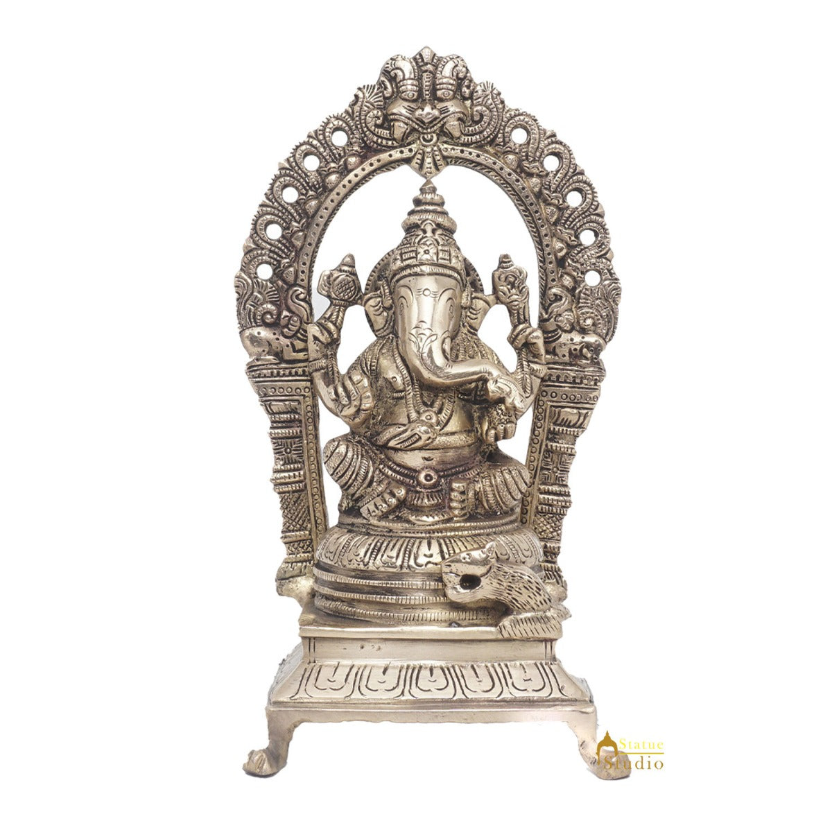 Brass Antique Ganesha Statue Ganpati Sitting Idol Home Pooja Room Décor Gift 8" - Image 3