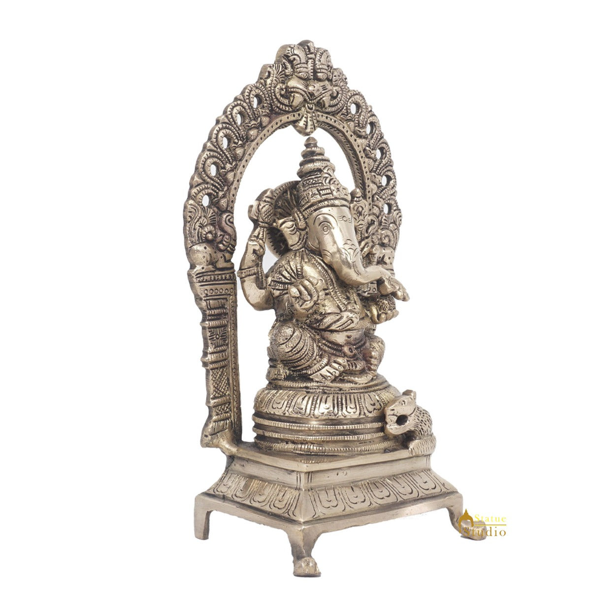 Brass Antique Ganesha Statue Ganpati Sitting Idol Home Pooja Room Décor Gift 8" - Image 4