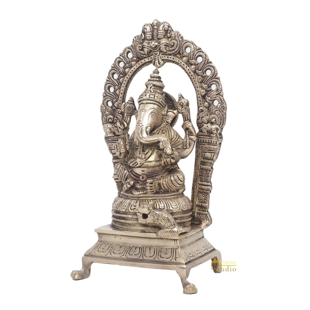 Brass Antique Ganesha Statue Ganpati Sitting Idol Home Pooja Room Décor Gift 8"