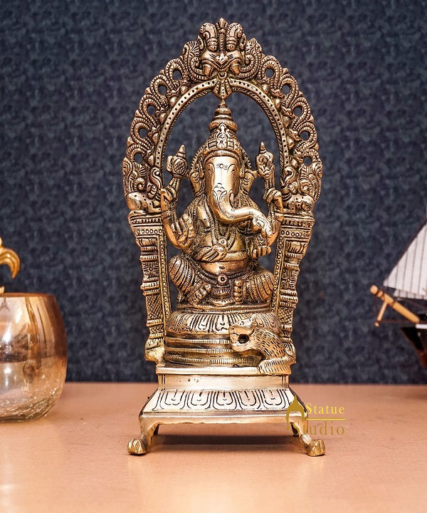 Brass Antique Ganesha Statue Ganpati Sitting Idol Home Pooja Room Décor Gift 8" - Image 2