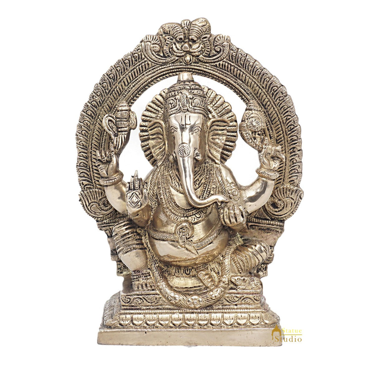 Brass Antique Ganesha Statue Ganpati Sitting Idol Home Pooja Room Décor Gift 8" - Image 3