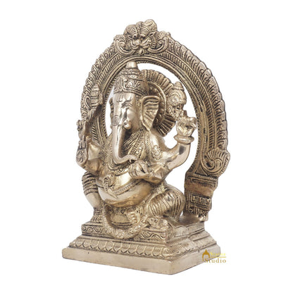 Brass Antique Ganesha Statue Ganpati Sitting Idol Home Pooja Room Décor Gift 8" by vendor-unknown - Products (View 4)
