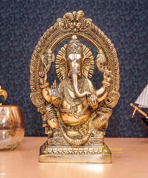 Brass Antique Ganesha Statue Ganpati Sitting Idol Home Pooja Room Décor Gift 8" - Image 2