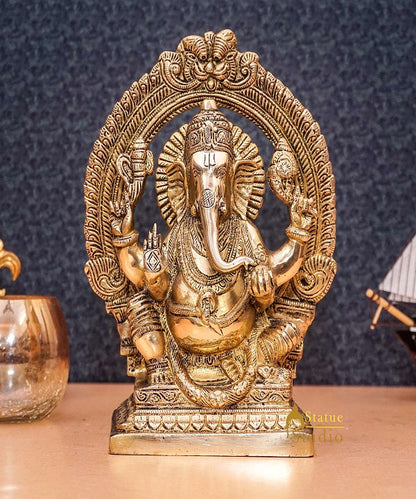 Brass Antique Ganesha Statue Ganpati Sitting Idol Home Pooja Room Décor Gift 8" by vendor-unknown - Products (View 2)