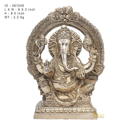 Brass Antique Ganesha Statue Ganpati Sitting Idol Home Pooja Room Décor Gift 8" by vendor-unknown - Products (View 7)