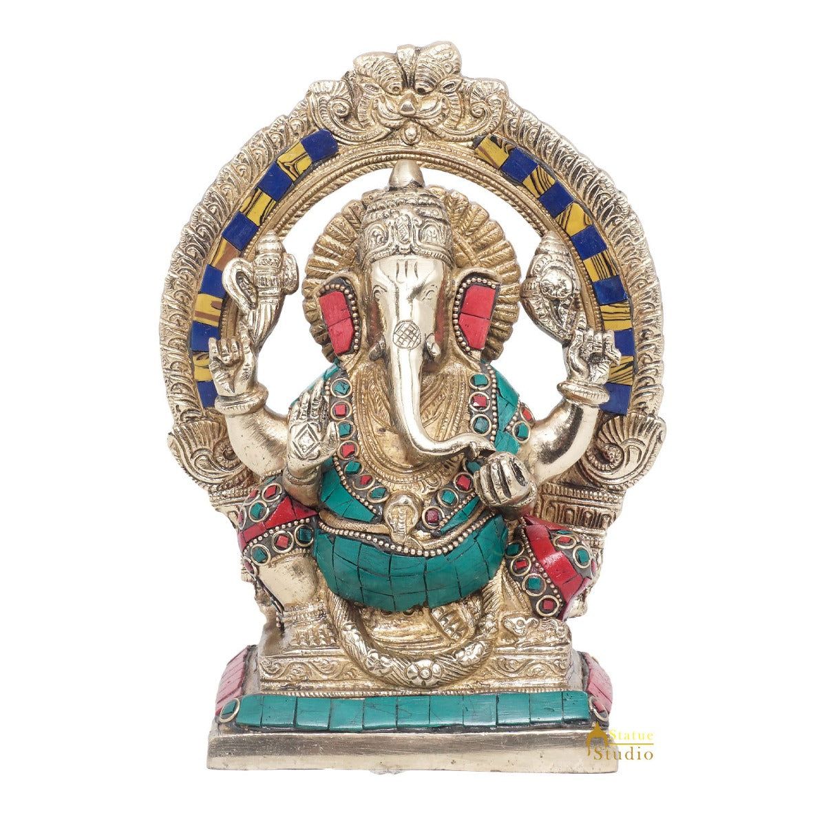 Brass Antique Ganesha Statue Ganpati Sitting Idol Home Pooja Room Décor Gift 8"