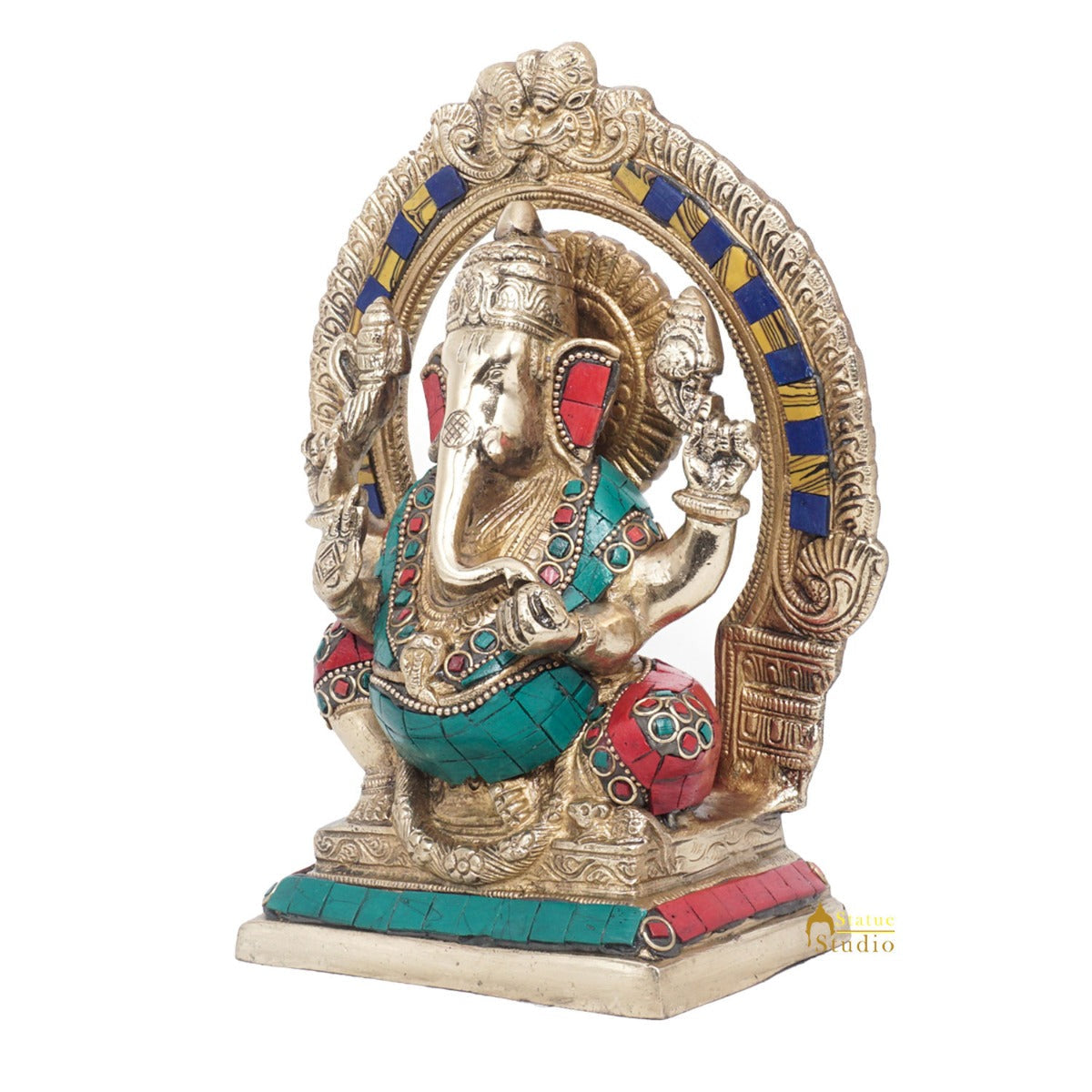 Brass Antique Ganesha Statue Ganpati Sitting Idol Home Pooja Room Décor Gift 8" - Image 4