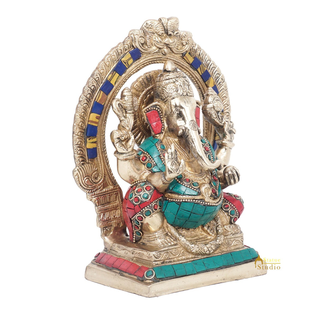 Brass Antique Ganesha Statue Ganpati Sitting Idol Home Pooja Room Décor Gift 8"