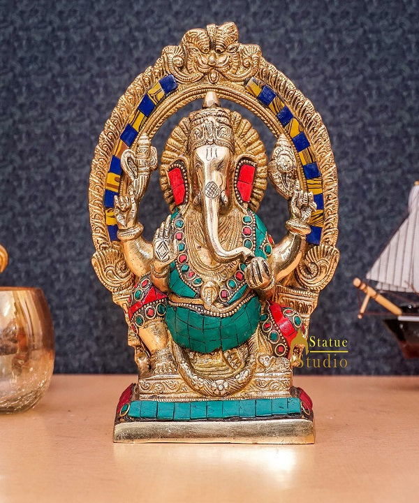 Brass Antique Ganesha Statue Ganpati Sitting Idol Home Pooja Room Décor Gift 8" - Image 2