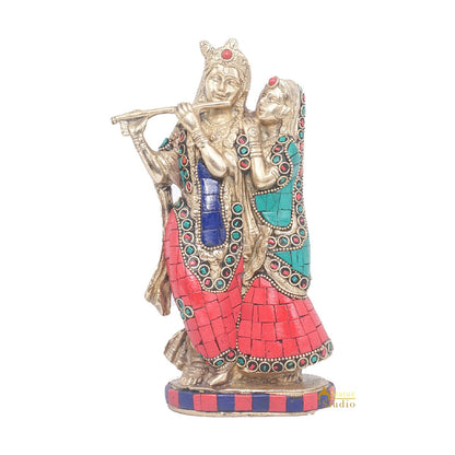 Brass Antique Lord Radha Krishna Idol For Home Puja Décor Gift Statue 11" by vendor-unknown - Hindu Gods (View 3)