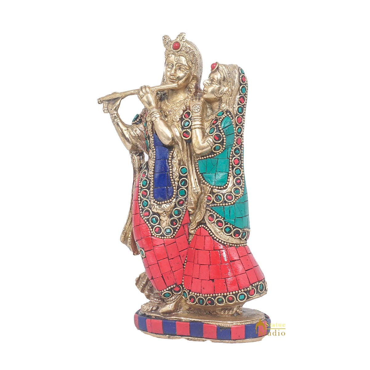 Brass Antique Lord Radha Krishna Idol For Home Puja Décor Gift Statue 11" - Image 4
