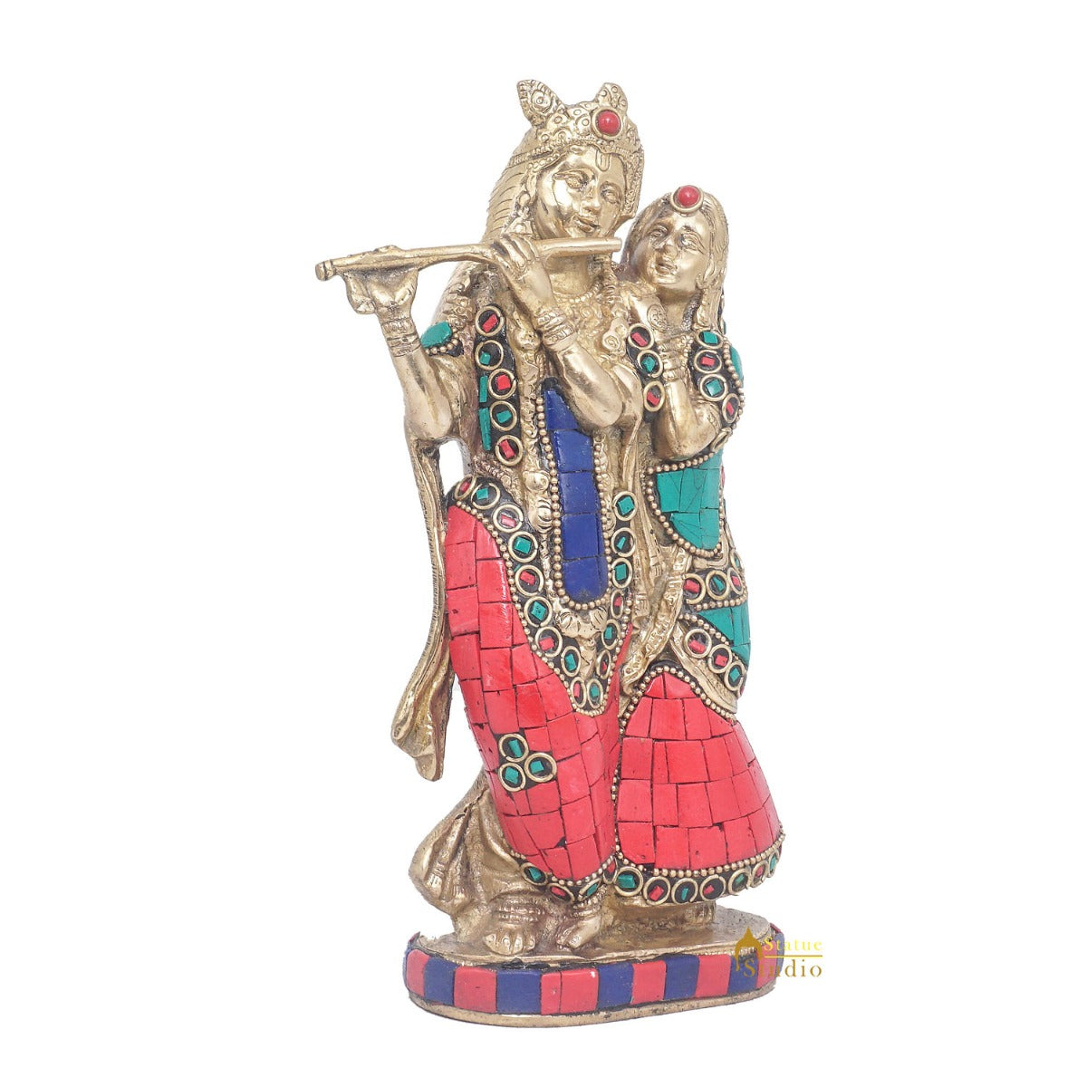 Brass Antique Lord Radha Krishna Idol For Home Puja Décor Gift Statue 11" - Image 5