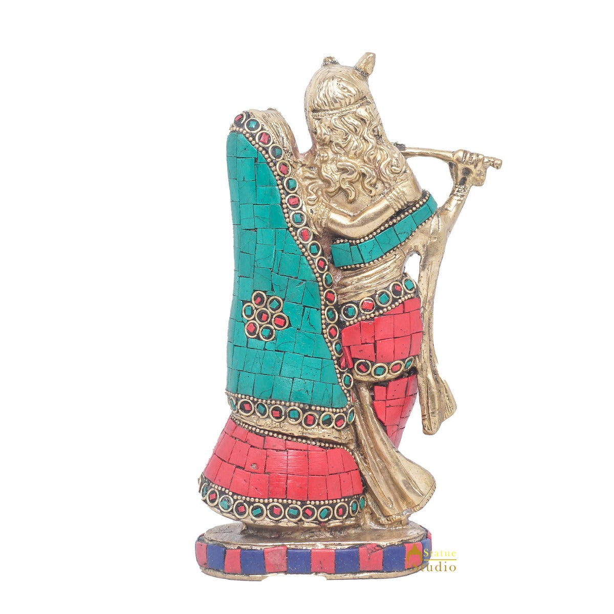 Brass Antique Lord Radha Krishna Idol For Home Puja Décor Gift Statue 11"