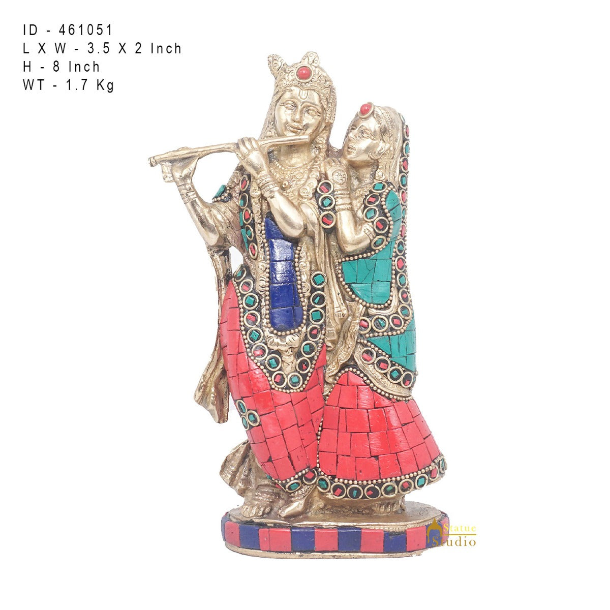 Brass Antique Lord Radha Krishna Idol For Home Puja Décor Gift Statue 11" - Image 7