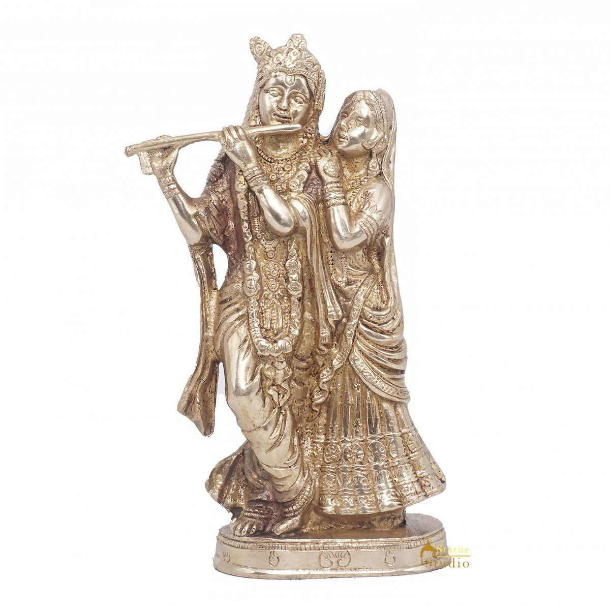 Brass Antique Lord Radha Krishna Idol For Home Pooja Décor Gift Statue 11" - Image 3