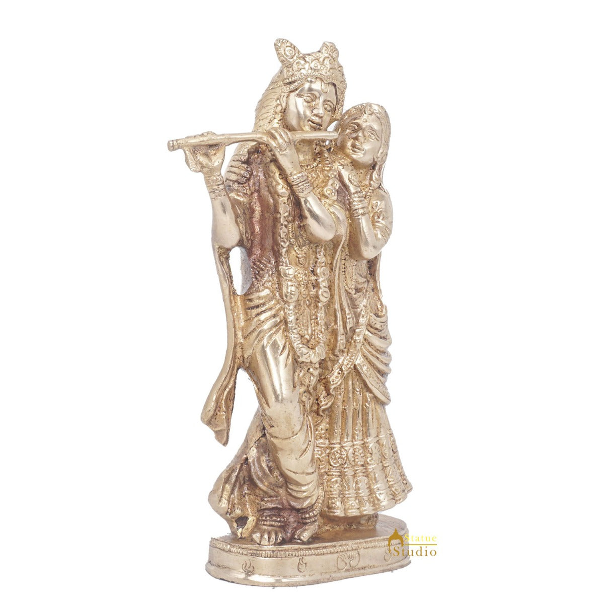 Brass Antique Lord Radha Krishna Idol For Home Pooja Décor Gift Statue 11"