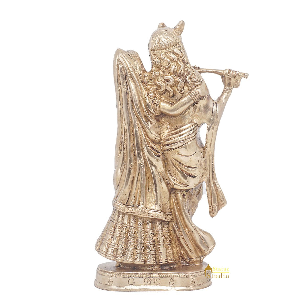 Brass Antique Lord Radha Krishna Idol For Home Pooja Décor Gift Statue 11"