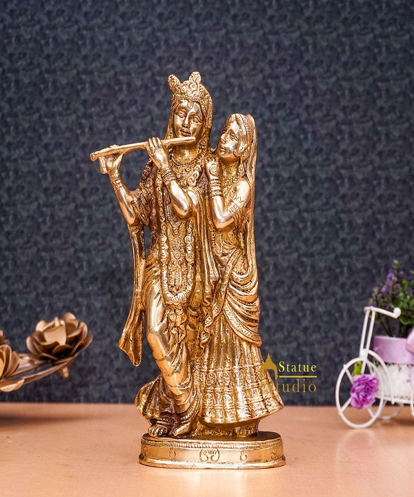 Brass Antique Lord Radha Krishna Idol For Home Pooja Décor Gift Statue 11"