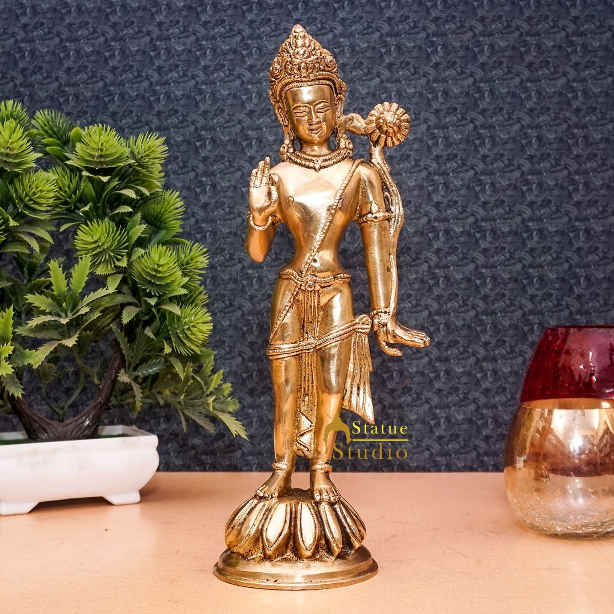 Brass Standing Parvati Idol Home Office Décor Lucky Statue 10" - Image 2