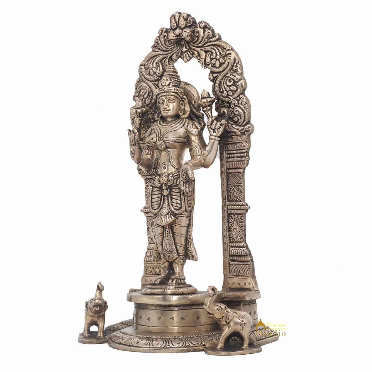 Brass Antique Lakshmi Idol Goddess Of Wealth Lucky Home Décor Statue 9" - Image 4