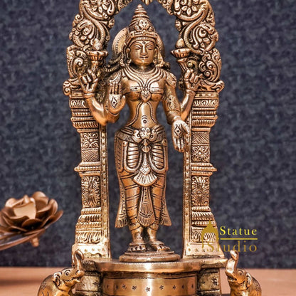 Brass Antique Lakshmi Idol Goddess Of Wealth Lucky Home Décor Statue 9" by vendor-unknown - Hindu Gods (View 2)