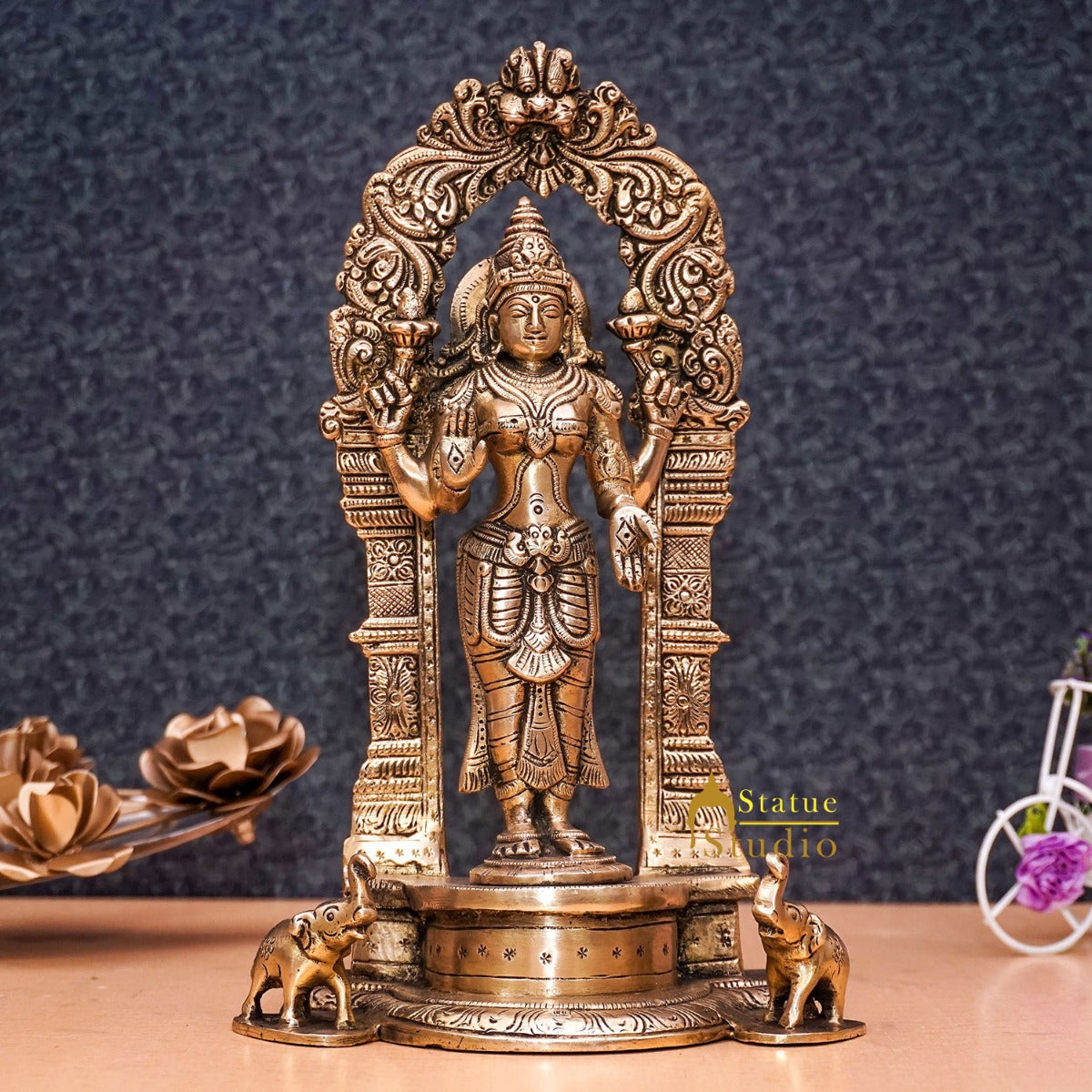Brass Antique Lakshmi Idol Goddess Of Wealth Lucky Home Décor Statue 9" - Eco-friendly - Sama Homes