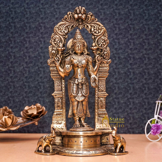 Brass Antique Lakshmi Idol Goddess Of Wealth Lucky Home Décor Statue 9"