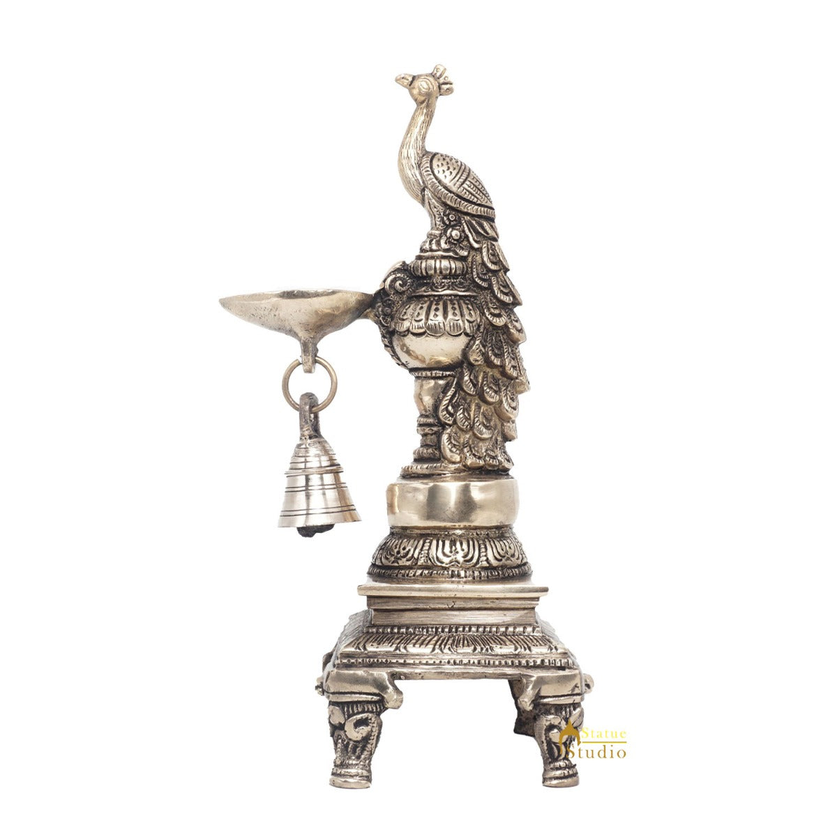Brass Antique Peacock Bird Diya For Home Puja Diwali Festive Décor 10"
