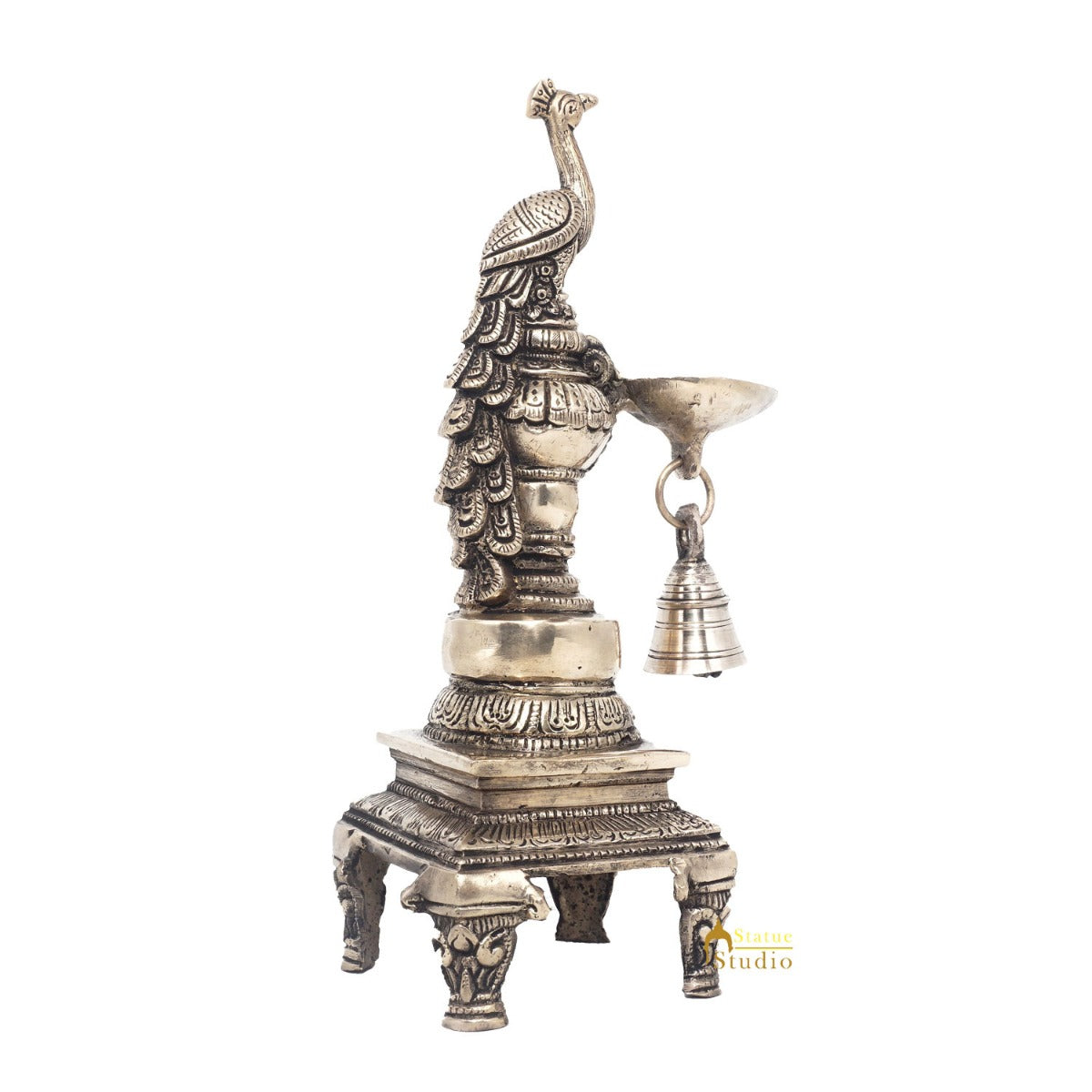 Brass Antique Peacock Bird Diya For Home Puja Diwali Festive Décor 10" - Image 4