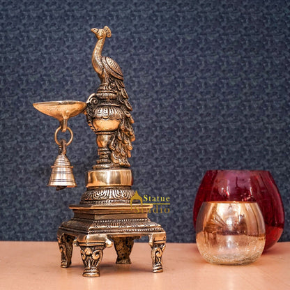 Brass Antique Peacock Bird Diya For Home Puja Diwali Festive Décor 10" by vendor-unknown - Spiritual (View 2)