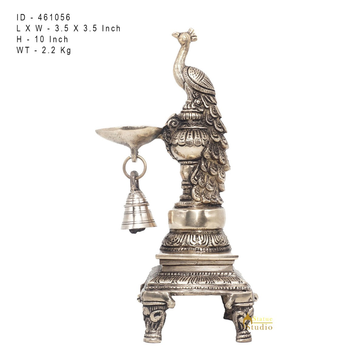 Brass Antique Peacock Bird Diya For Home Puja Diwali Festive Décor 10" - Image 5
