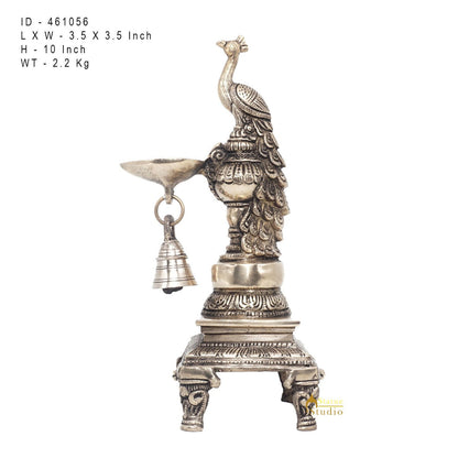 Brass Antique Peacock Bird Diya For Home Puja Diwali Festive Décor 10" by vendor-unknown - Spiritual (View 5)