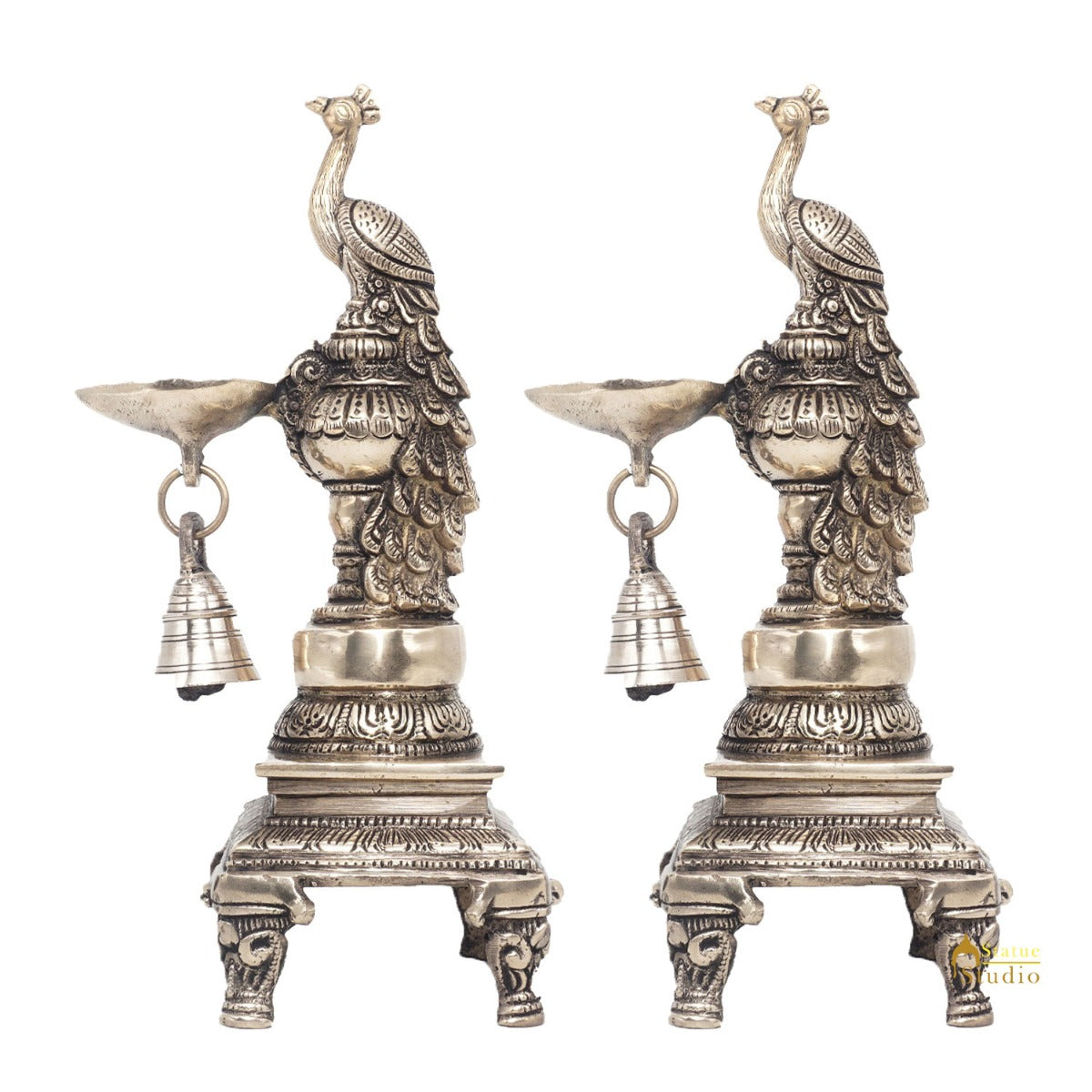 Brass Antique Peacock Bird Diya For Home Puja Diwali Festive Décor 10" - Image 3