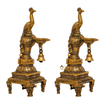 Brass Antique Peacock Bird Diya For Home Puja Diwali Festive Décor 10" by vendor-unknown - Spiritual (View 5)