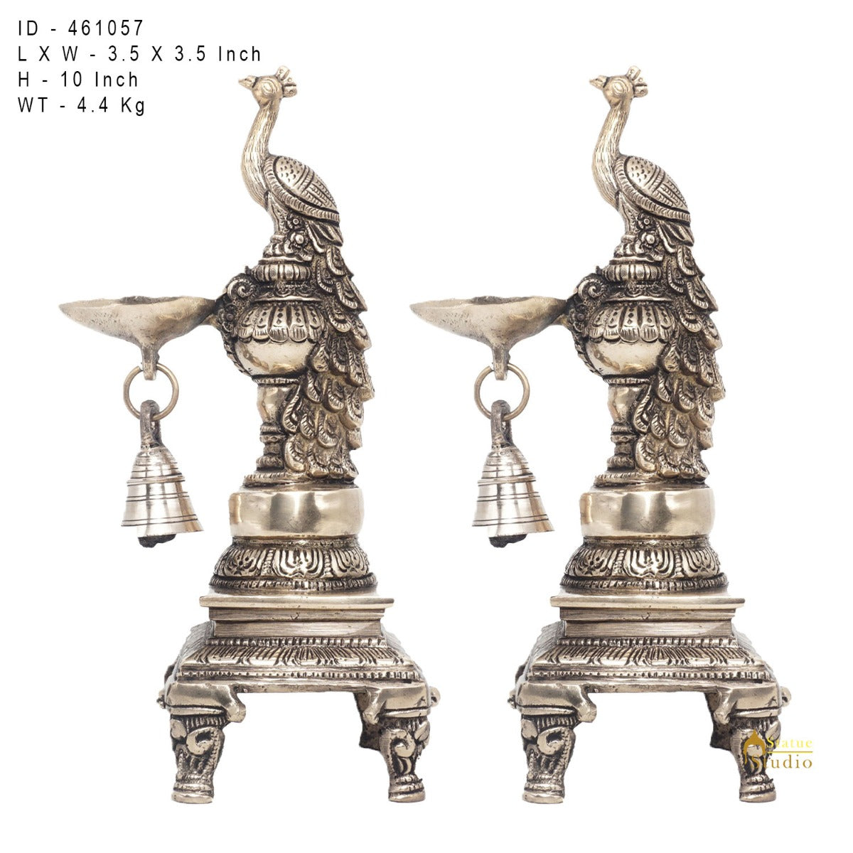Brass Antique Peacock Bird Diya For Home Puja Diwali Festive Décor 10" - Image 4