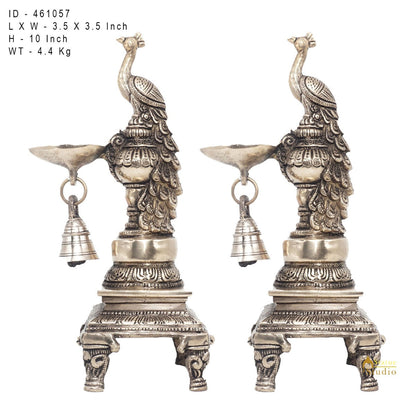 Brass Antique Peacock Bird Diya For Home Puja Diwali Festive Décor 10" by vendor-unknown - Spiritual (View 4)
