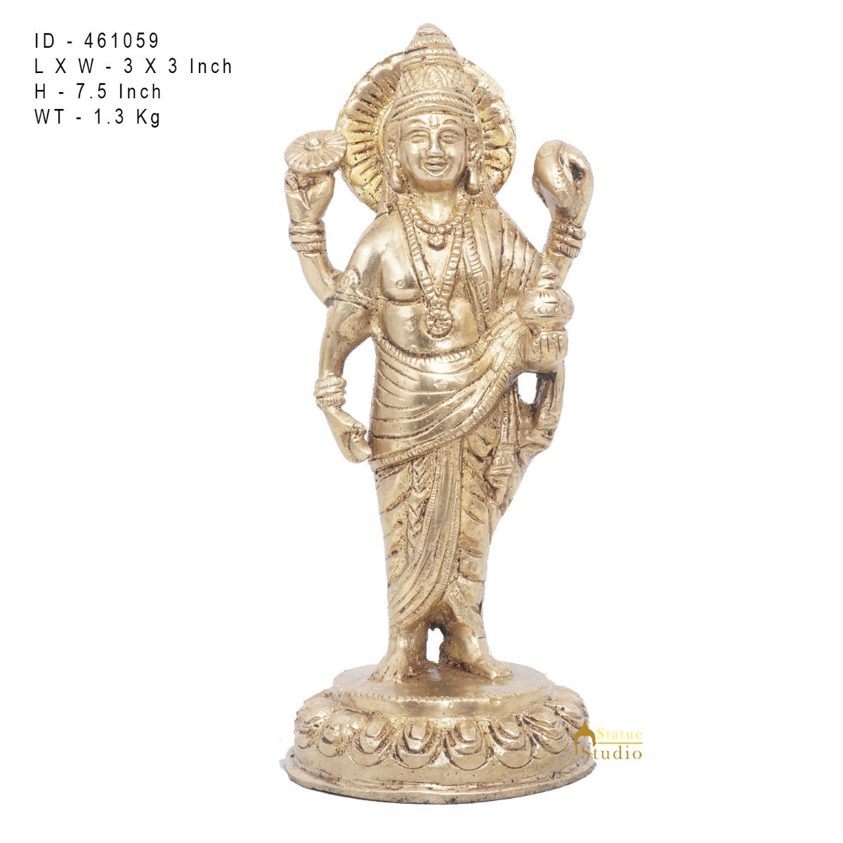 Brass Dhanvantari Idol Physician God of Ayurveda Vastu Feng Shui Statue 7" - Image 7