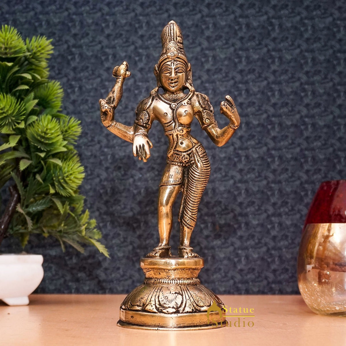 Brass Antique Shiva Ardhnareshvara Idol Rare Home Décor Lucky Statue 8"