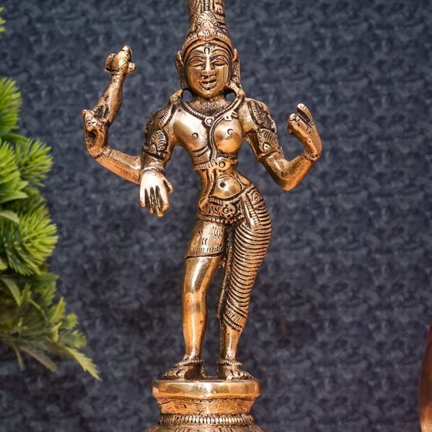Brass Antique Shiva Ardhnareshvara Idol Rare Home Décor Lucky Statue 8" - Image 2