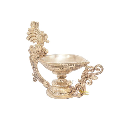 Brass Antique Diya For Home Puja Temple Pooja Diwali Festive Décor 7" by vendor-unknown - Spiritual (View 3)