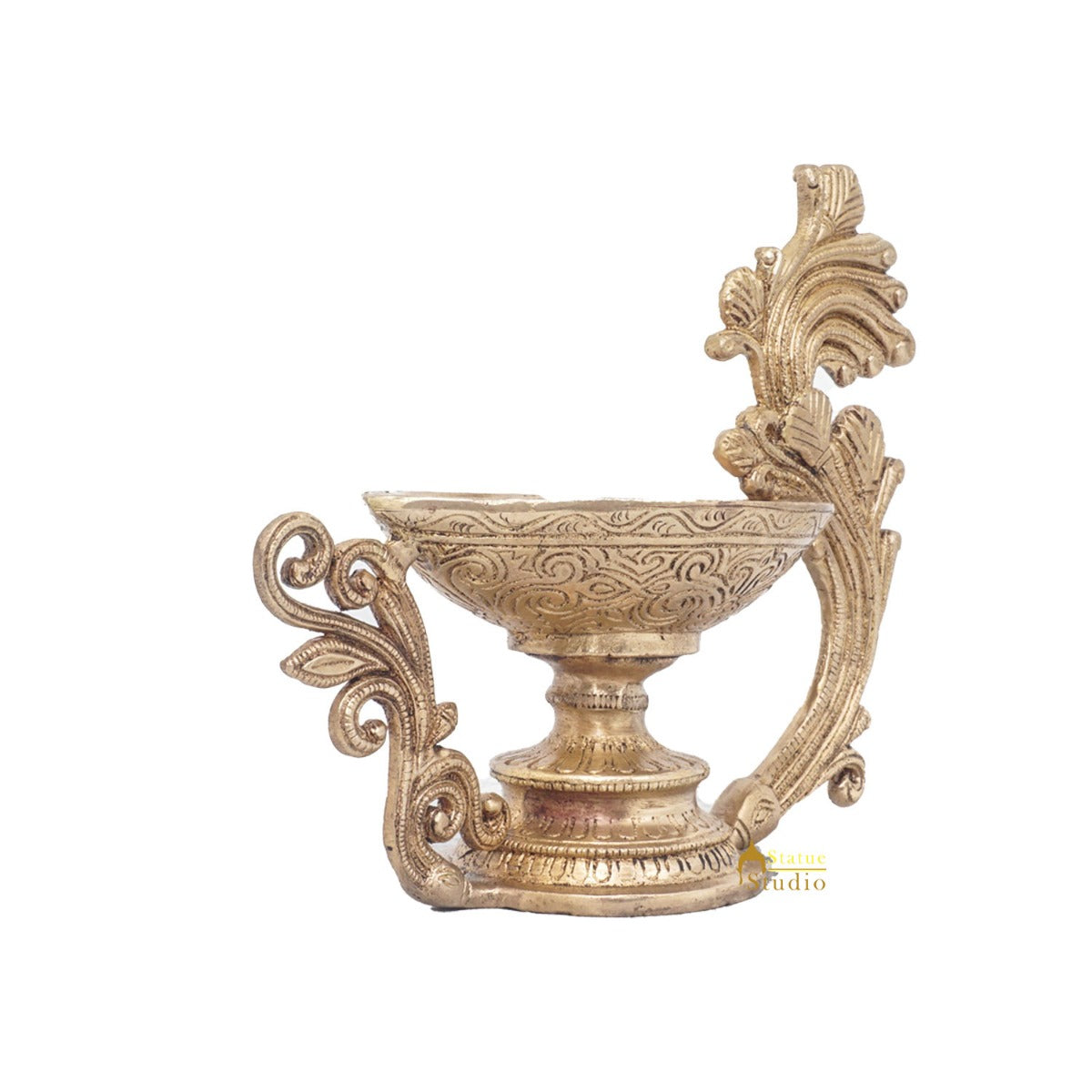 Brass Antique Diya For Home Puja Temple Pooja Diwali Festive Décor 7" - Image 4