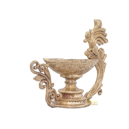 Brass Antique Diya For Home Puja Temple Pooja Diwali Festive Décor 7" by vendor-unknown - Spiritual (View 4)