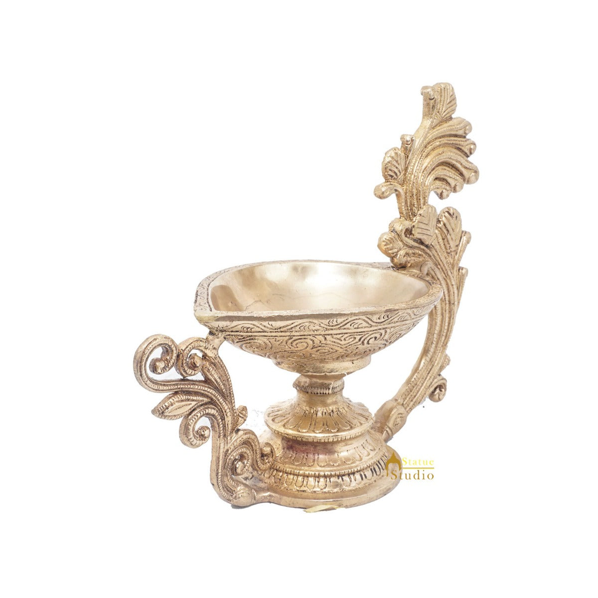 Brass Antique Diya For Home Puja Temple Pooja Diwali Festive Décor 7" - Image 5