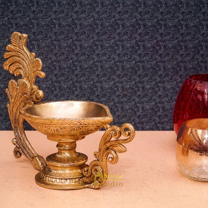 Brass Antique Diya For Home Puja Temple Pooja Diwali Festive Décor 7" by vendor-unknown - Spiritual