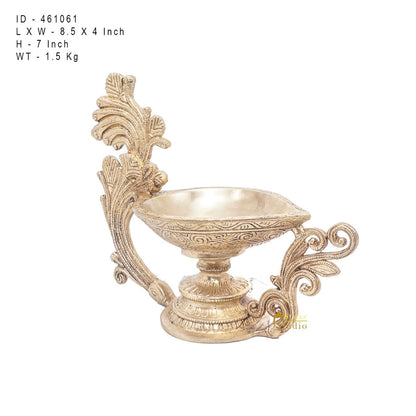 Brass Antique Diya For Home Puja Temple Pooja Diwali Festive Décor 7" by vendor-unknown - Spiritual (View 6)