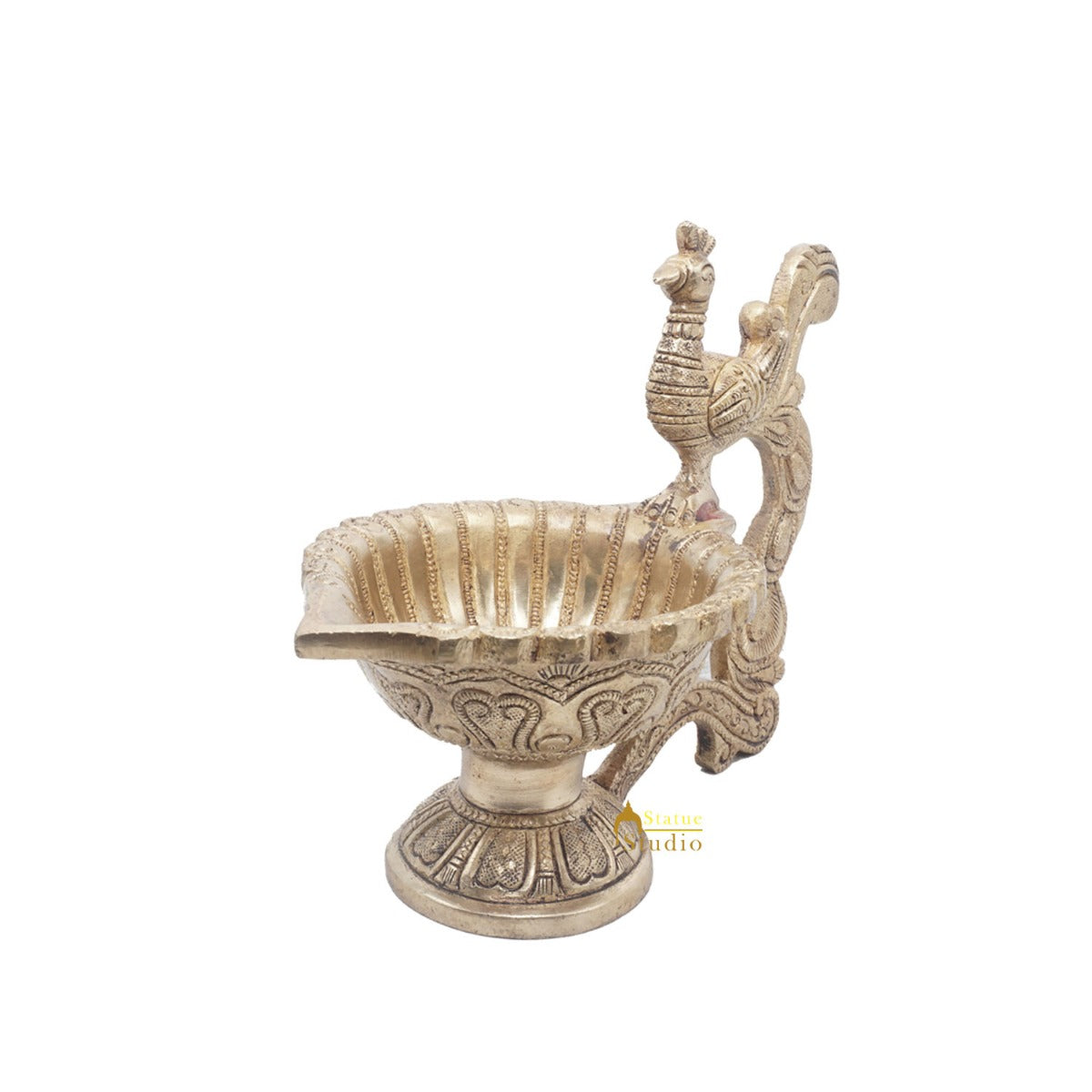 Brass Antique Peacock Bird Diya For Home Temple Puja Diwali Festive Décor 10" - Image 3