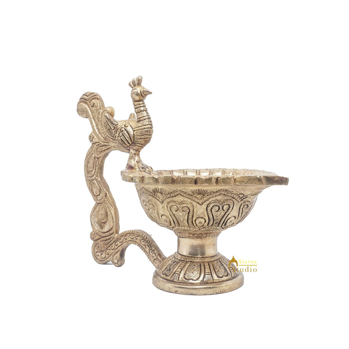 Brass Antique Peacock Bird Diya For Home Temple Puja Diwali Festive Décor 10" - Image 4